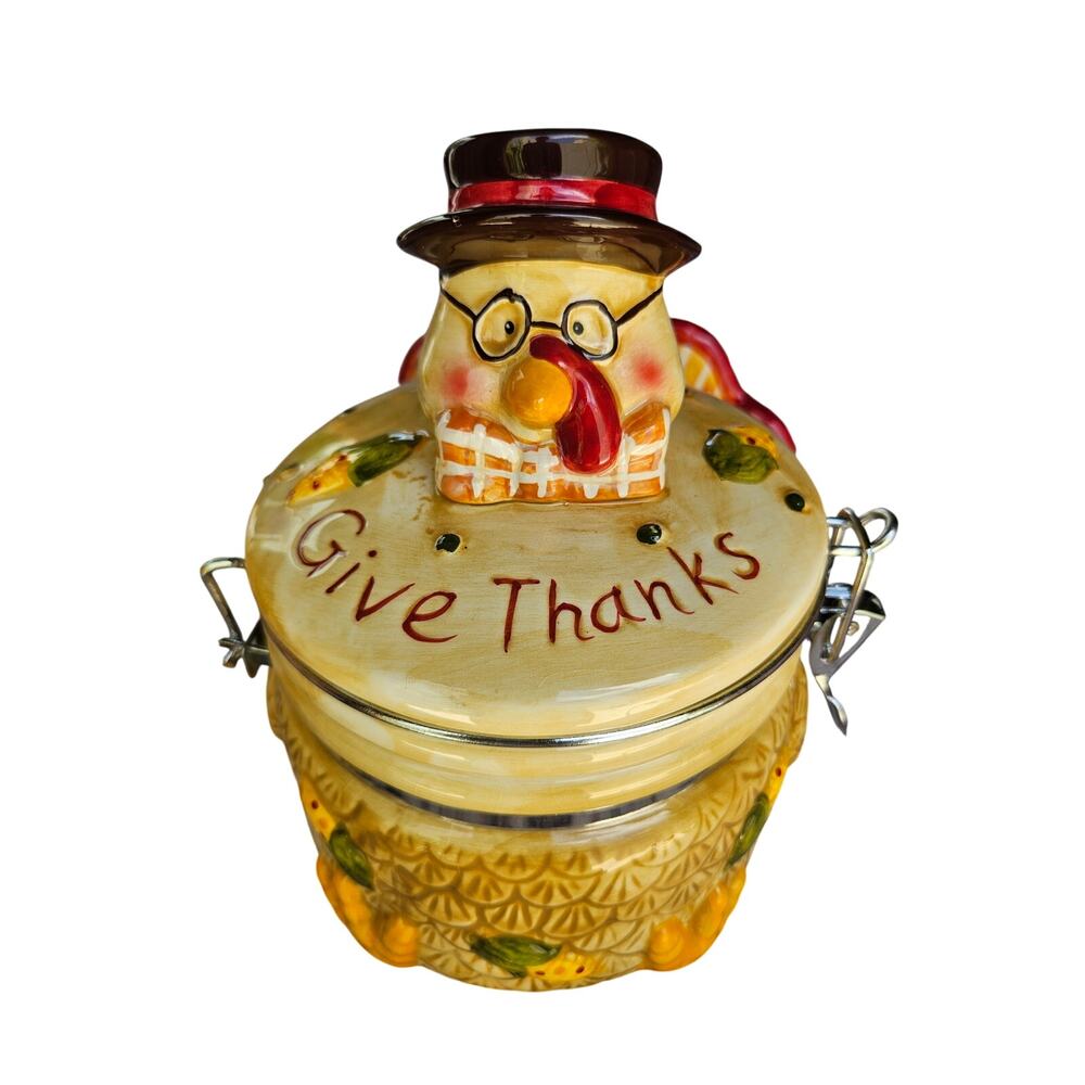 Give Thanks Turkey family canister & 2 candle holders Thanksgiving 6.5x6.5 #49 - Picture 5 of 11